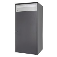 Briefkasten mit automatisch abschliessendem Paketfach aus Aluminium, pulverbeschichtet in grau metallic